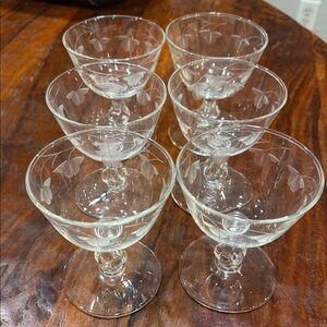 Vintage etched 5 ounce crystal Clear Glass Coupes - Set of 6